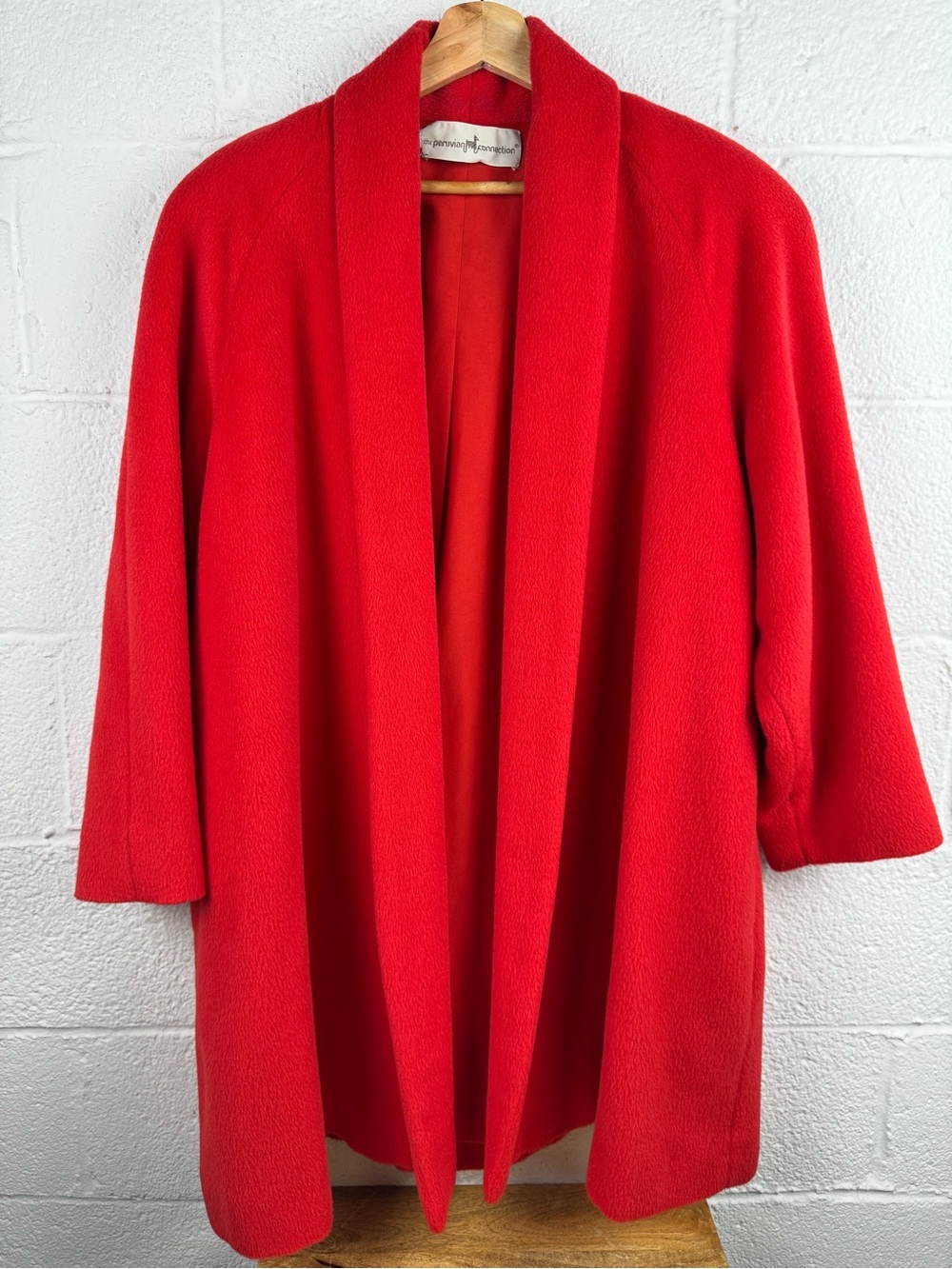 Vintage Peruvian Connection Alpaca Wool Red Shawl Collar Coat Made in Peru M